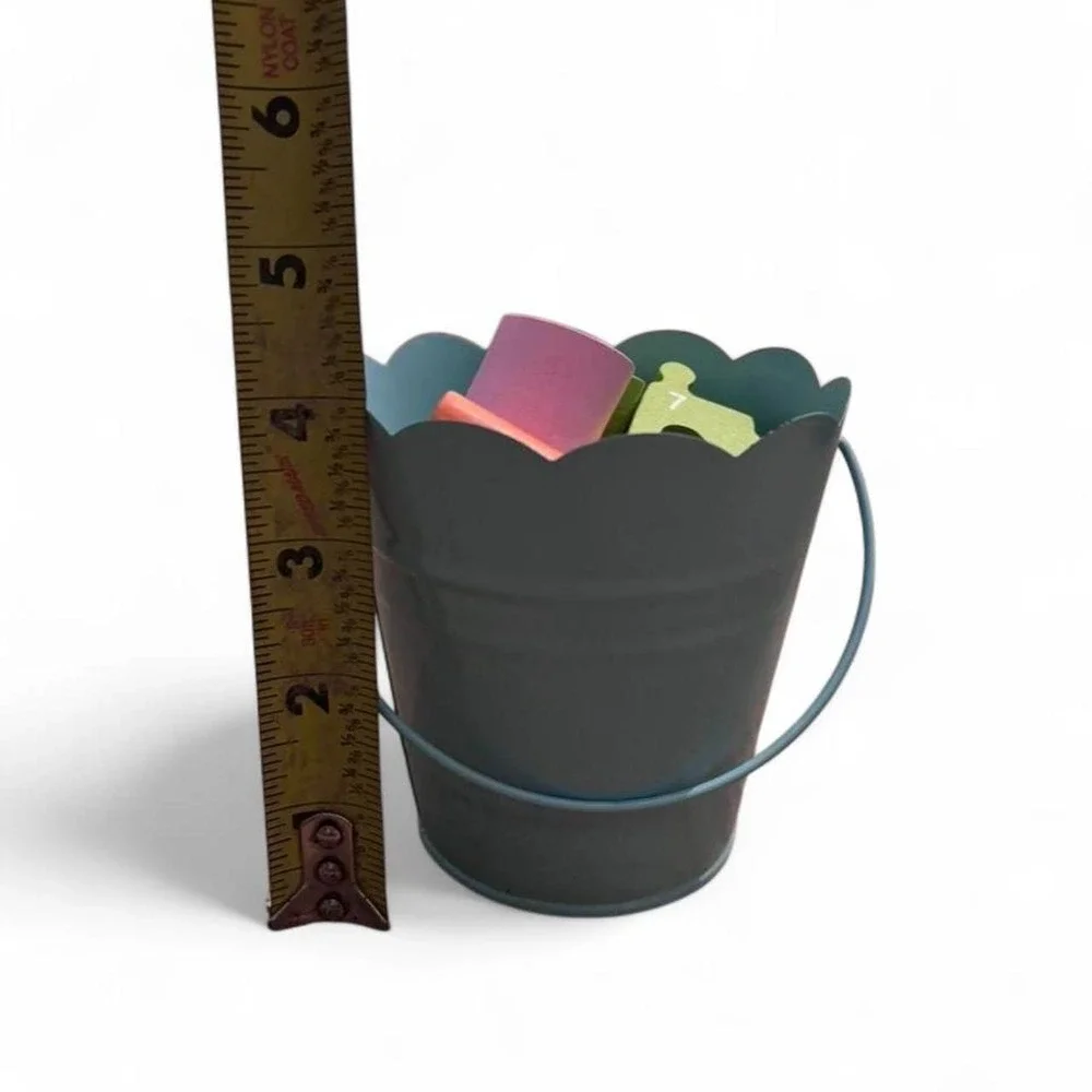 Wooden number bunny puzzle with metal tin bucket